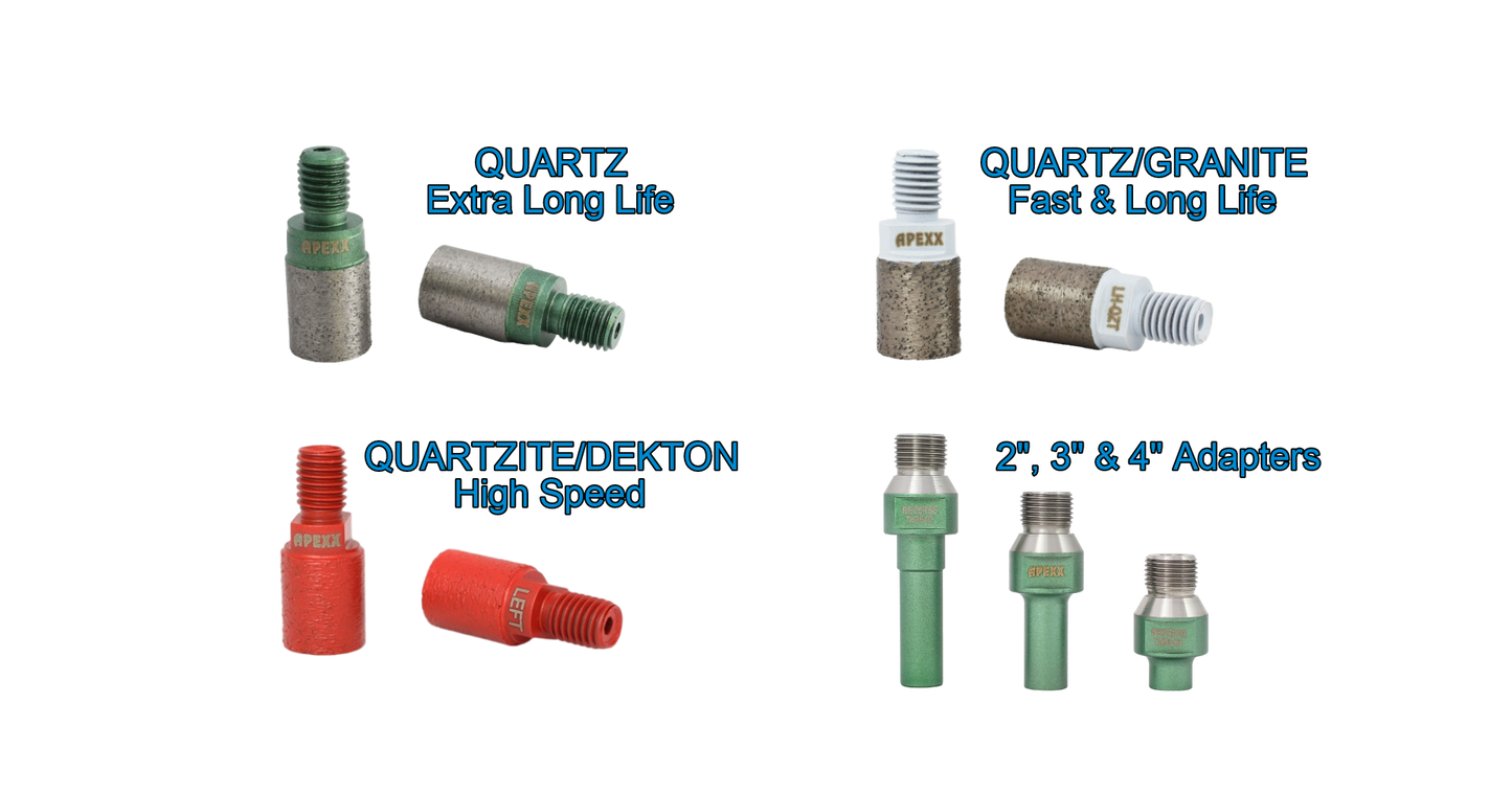 APEXX Green Reverse-Thread Incremental Cutting Bit For Quartz, Granite & Marble