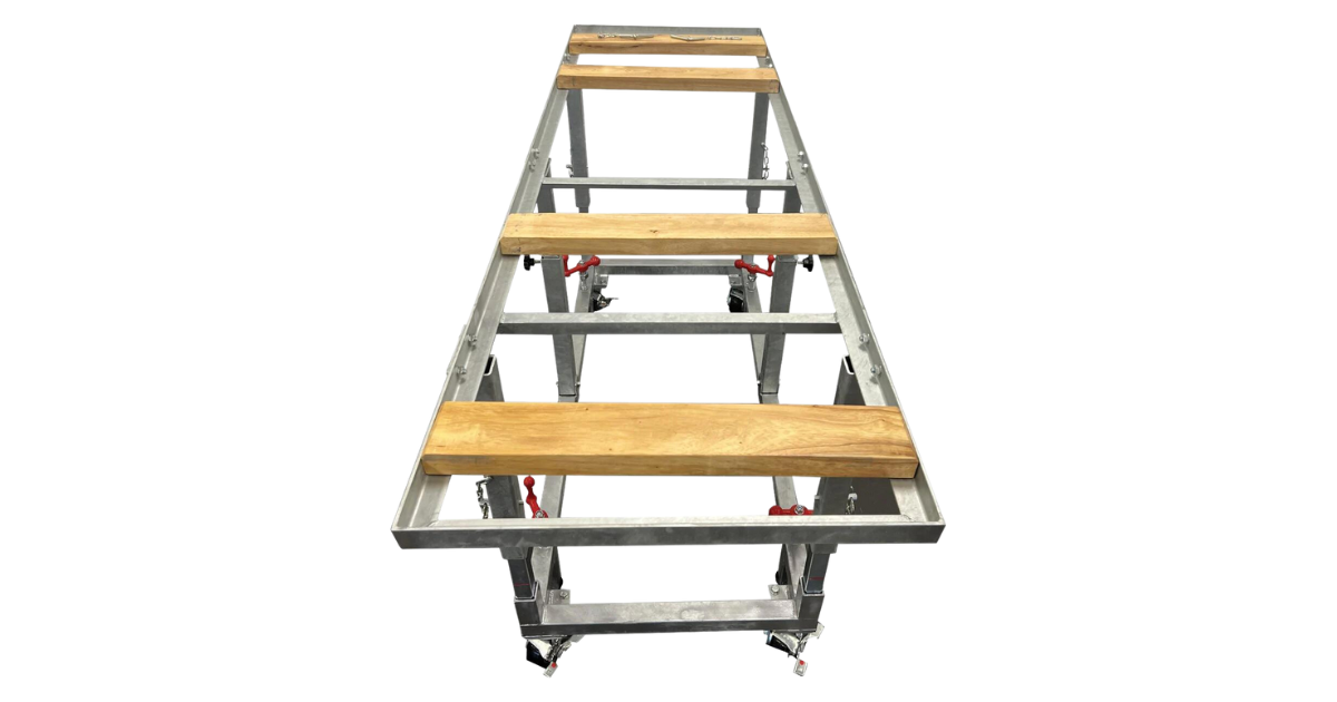 WEHA 27″ Adjustable Height Galvanized Work Table With 4 Stabilizers