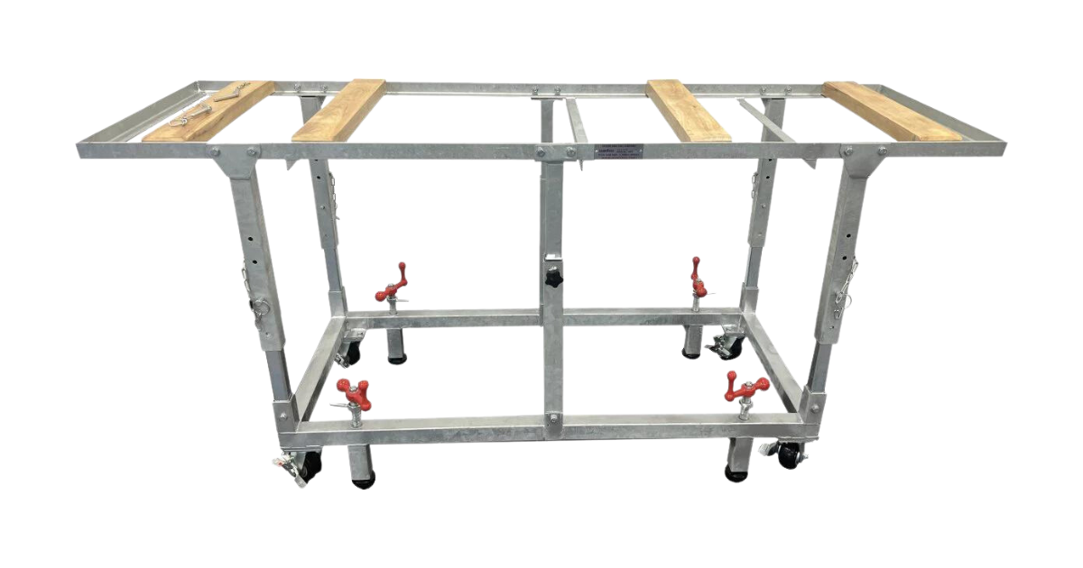 WEHA 27″ Adjustable Height Galvanized Work Table With 4 Stabilizers
