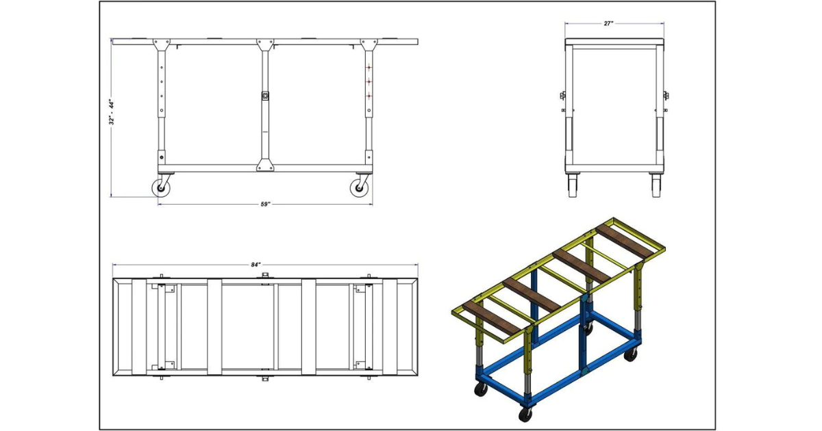 WEHA 27″ Adjustable Height Galvanized Work Table With 4 Stabilizers