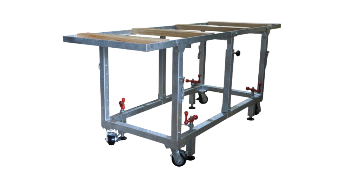 WEHA 27″ Adjustable Height Galvanized Work Table With 4 Stabilizers