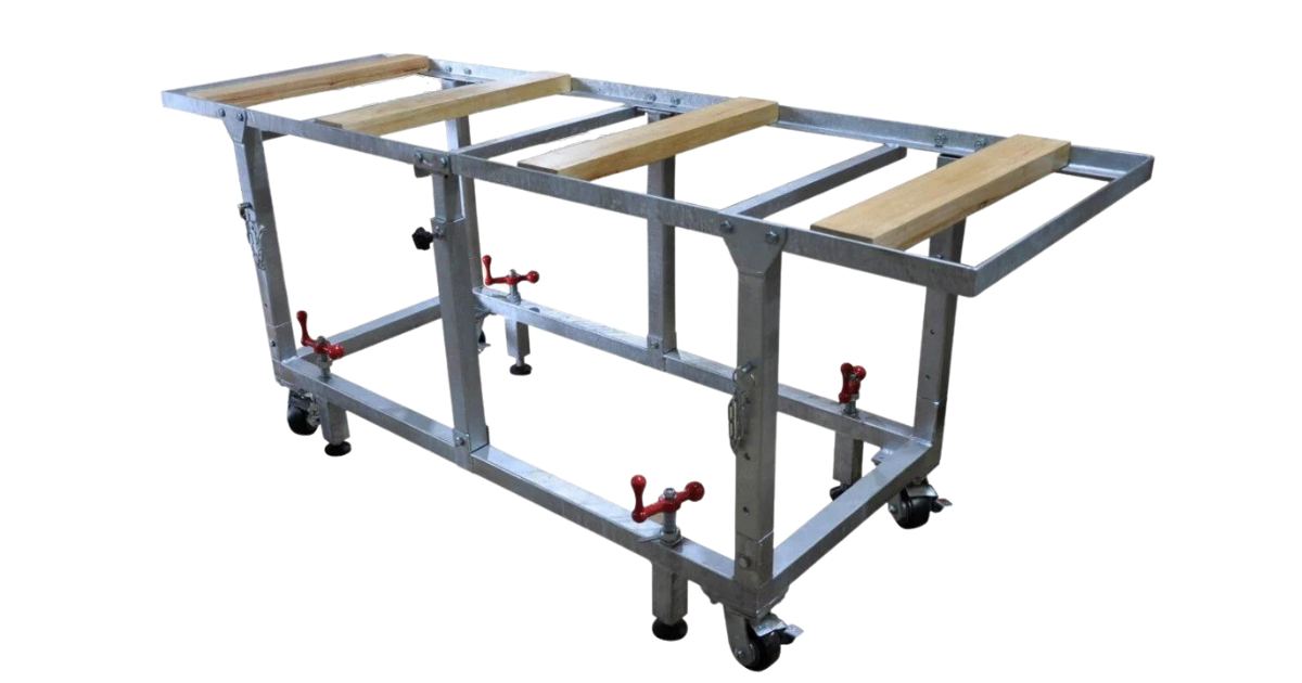 WEHA 27″ Adjustable Height Galvanized Work Table With 4 Stabilizers