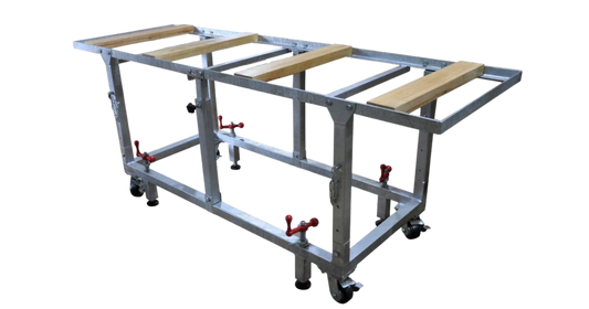 WEHA 27″ Adjustable Height Galvanized Work Table With 4 Stabilizers