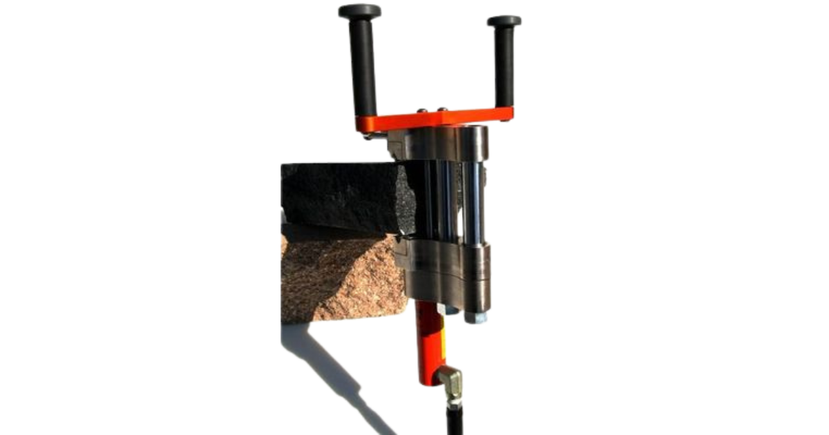 The Pitbull BigDog Hydraulic Stone Chiseler is a portable hydraulic stone chiseler that can work on most stone types, including engineered stone.