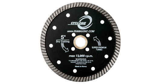 The Diamax Cyclone Turbo Blade is a diamond blade that is designed for cutting porcelain tile and harder granites.