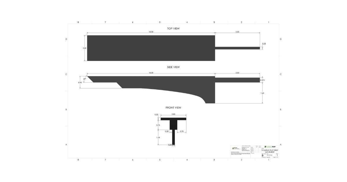 CarbonBar 12" Floating Flat Shelf - Movement (2-Pack)