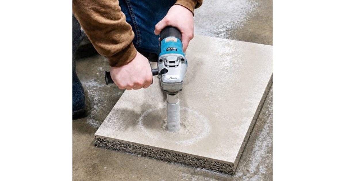 Alpha Vacuum-Brazed Core Bit in action cutting hole through material