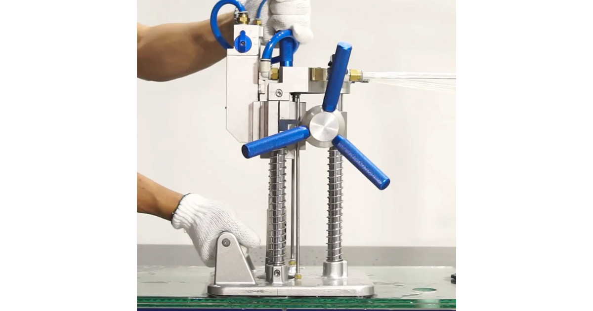 Aardwolf Portable Air Drill Machine APADM in action on thick green material