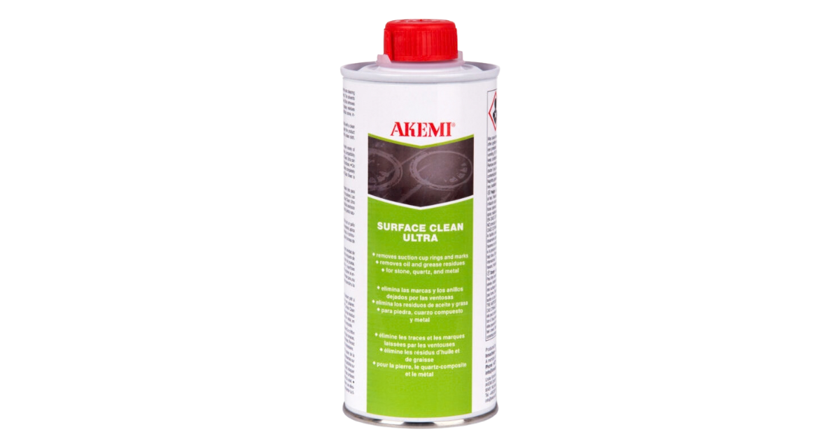 Akemi Surface Clean Ultra – 250ml mostly white can with red safety cap and Red Akemi logo, green with white writing with product details