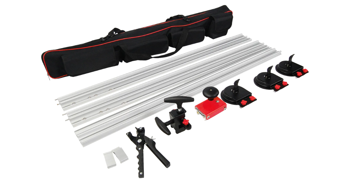 Pearl Cutting System with all equipment included - carry bag, 3 guide rails, scoring slider, suction cups, breaker, and break nipper 