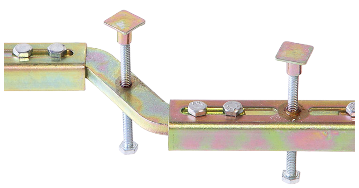 Up close photo of curved section of Sink Setter PW-114-P  adjustable bracket , bolts and screws