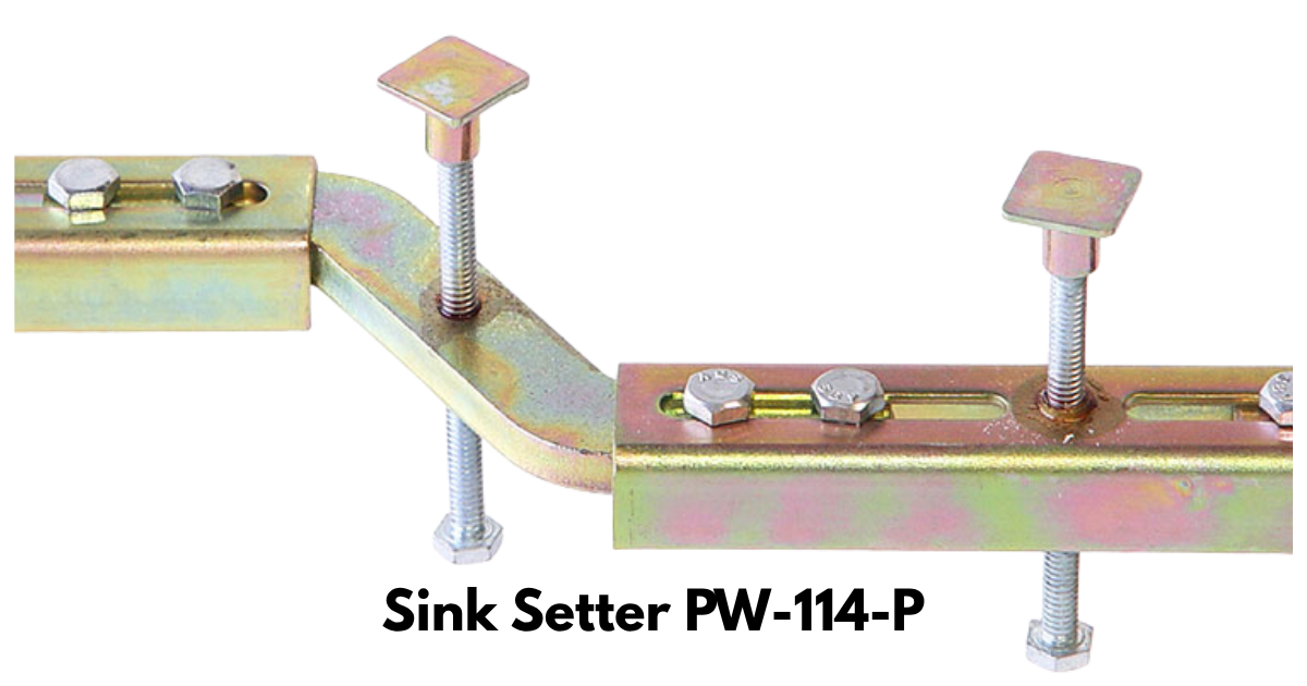 Up close photo of curved section of Sink Setter PW-114-P  adjustable bracket , bolts and screws Sink Setter WP-114 