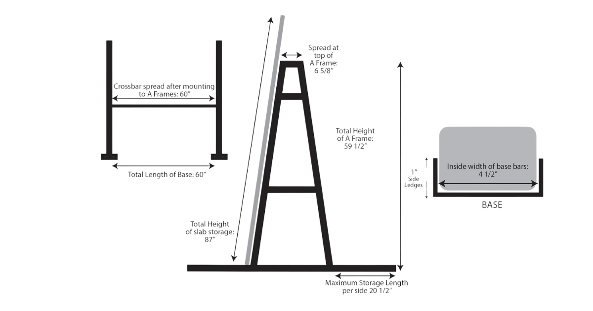 WEHA A-Frame Set with Crossbar black and while diagram with dimensions labled