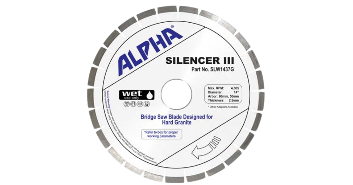 Alpha Silencer III Bridge Saw Blade for Granite with 50/60mm arbor and 14 inch diameter