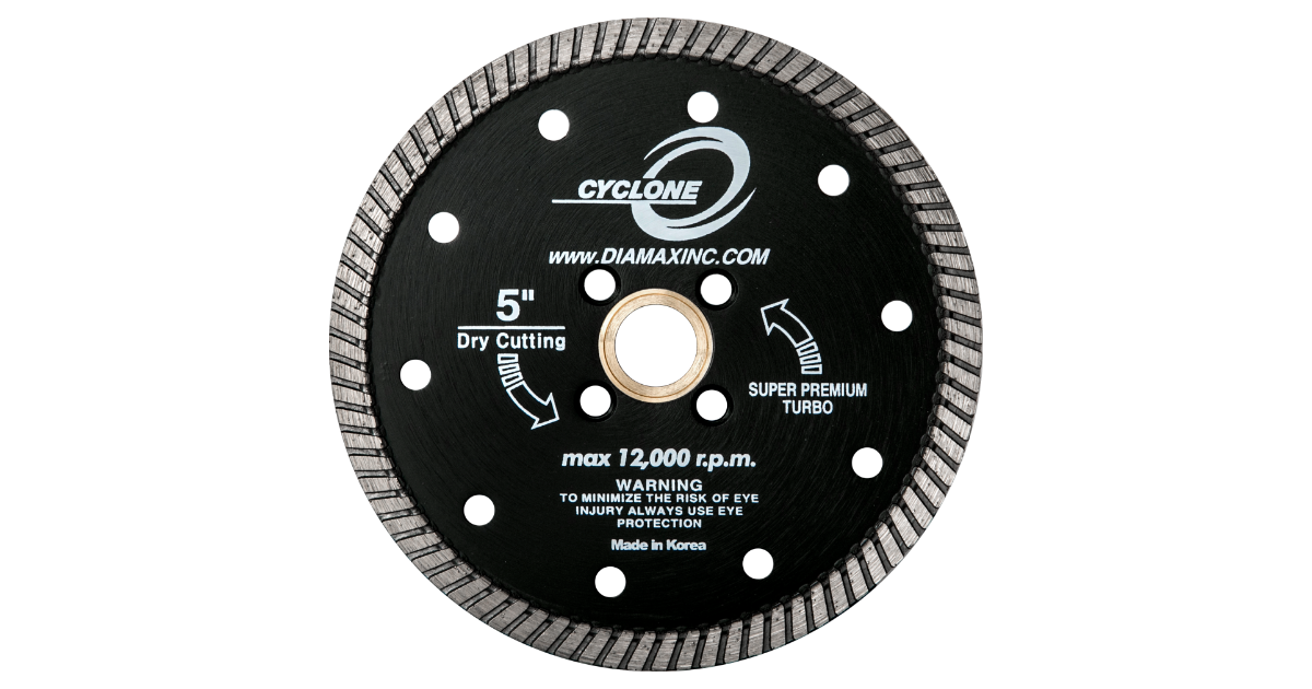 The Diamax Cyclone Turbo Blade is a diamond blade that is designed for cutting porcelain tile and harder granites.